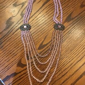 Heidi Daus Pink Multi-Strand Necklace with Delicate Beads and Ornate Accents